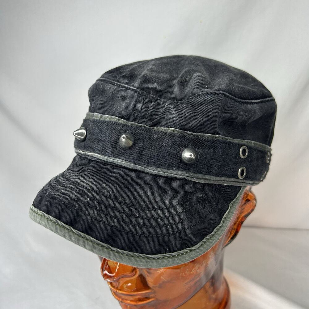 Tripp NYC Cadet Cap Studded Distressed Faded Black Spikes Y2K Size S/M Vintage